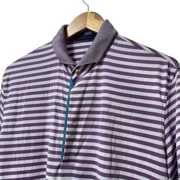 Greyson Mens Allegheny Striped Polo Shirt Size L Purple Golf Athleisure Casual - Picture 2 of 7